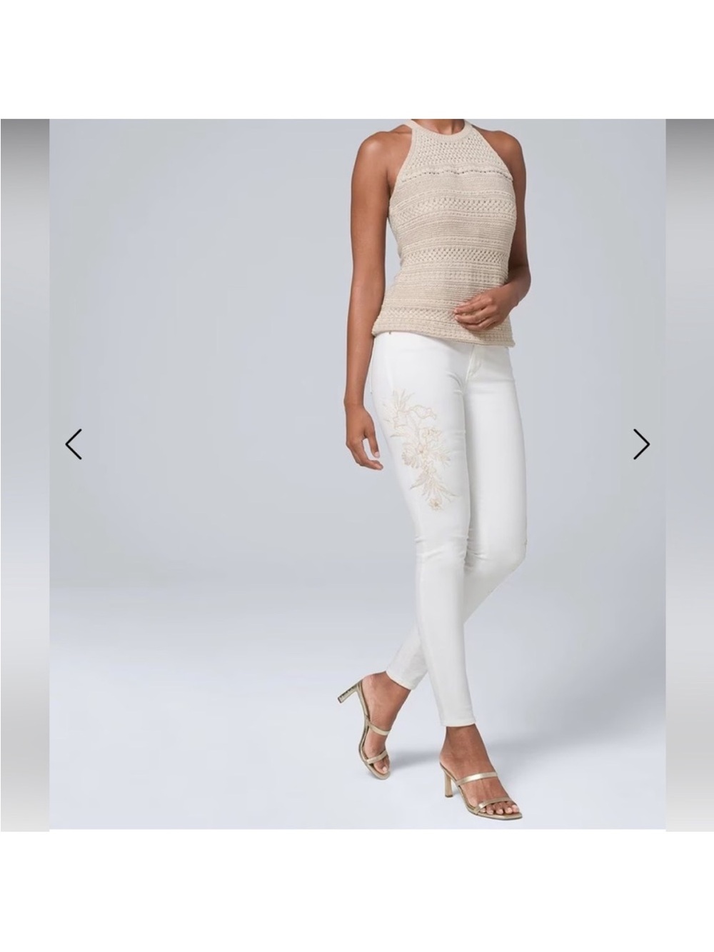 WHBM Brand New Elegant White “The Skinny Ankle” Embroidered Women's Jeans!